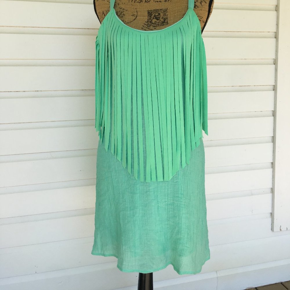 JUDITH MARCH FRINGE SPAGHETTI STRAP MINT DRESS